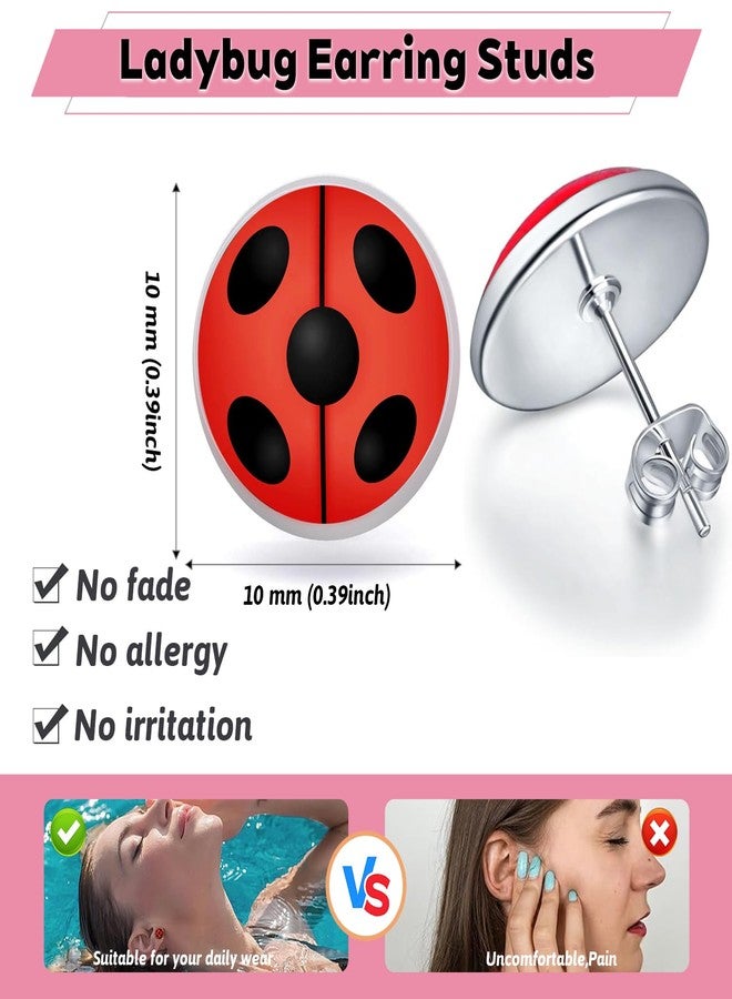 SIISPRI 316L Surgical Stainless Steel Ladybug Earring Round Circle Button Stud Post Earrings 10MM (silver) - Image 2